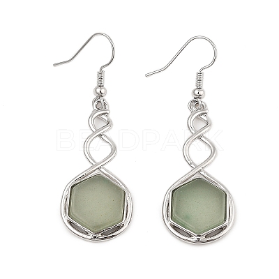 Hexagon Natural Green Aventurine Dangle Earrings EJEW-K298-01P-03-1