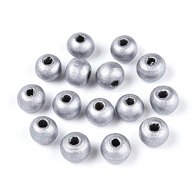 Spray Painted Round Natural Schima Wood Beads WOOD-A018-6mm-02-1