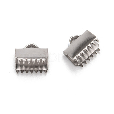 Tarnish Resistant Stainless Steel Ribbon Crimp Ends STAS-Q187-01-1