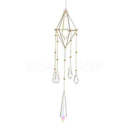 Glass Bullet with Brass Chains Hanging Pendant Decorations HJEW-JM01299-1