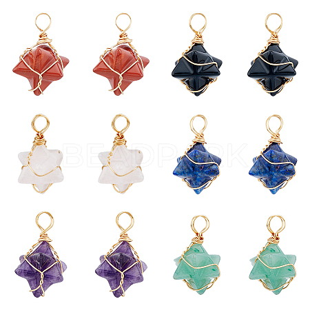DICOSMETIC 12Pcs 6 Styles Natural Mixed Gemstone Copper Wire Wrapped Pendants G-DC0001-29-1