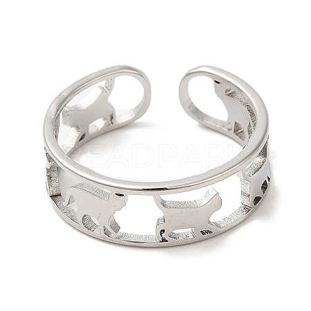 Non-Tarnish 304 Stainless Steel Cat Open Cuff Ring for Women RJEW-M149-15P-1