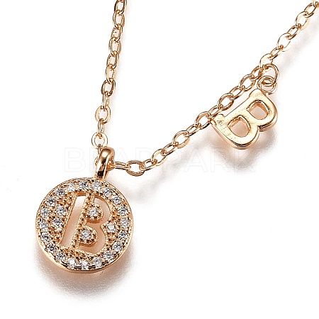 Brass Micro Pave Clear Cubic Zirconia Double Letter Pendant Necklaces NJEW-Z010-02-1