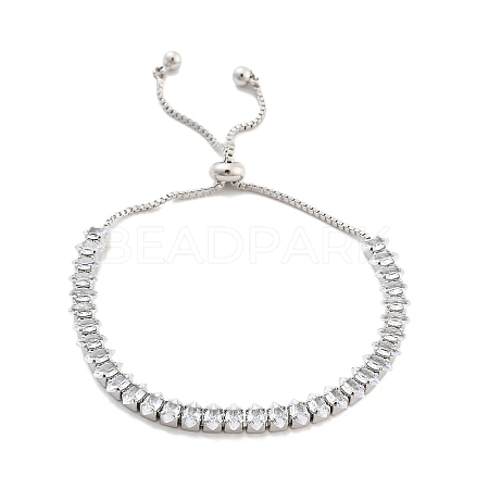 Brass Pave Clear Cubic Zirconia Horse Eye Box Chain Slider Bracelets BJEW-YWC0002-06B-P-1