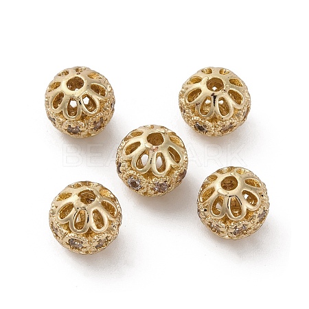 Brass Micro Pave Cubic Zirconia Beads KK-C071-02G-1