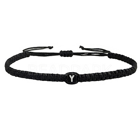 Adjustable Handmade Woven Waxed Polyester Cord Braided Bracelets with Acrylic Letter Beads OI4298-25-1