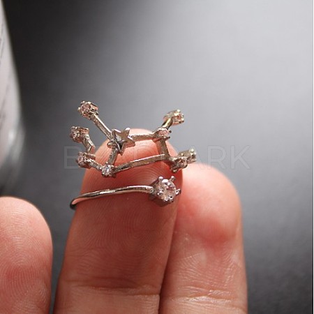 Twelve Constellation Brass Micro Pave Clear Cubic Zirconia Cuff Rings FS-WG8E359-19-1