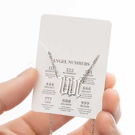 201 Stainless Steel Hollow Angel Number Pendant Necklaces for Women FS-WG21275-20-1