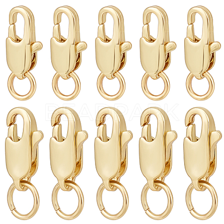 Beebeecraft 20Pcs 2 Styles Rack Plating Brass Lobster Claw Clasps with Jump Rings KK-BBC0009-95-1
