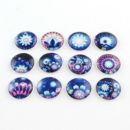 Half Round/Dome Flower Pattern Glass Flatback Cabochons for DIY Projects X-GGLA-Q037-12mm-24-1