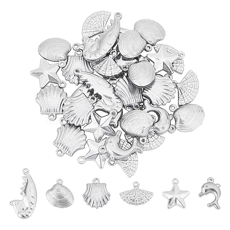 Unicraftale 36Pcs 6 Style 304 Stainless Steel Charms STAS-UN0020-38P-1