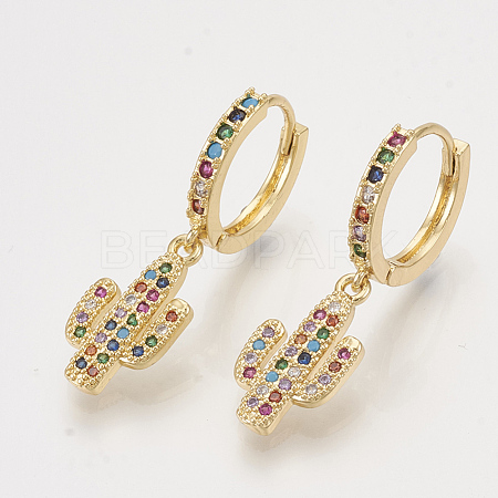 Brass Cubic Zirconia Dangle Hoop Earrings EJEW-S201-143-1