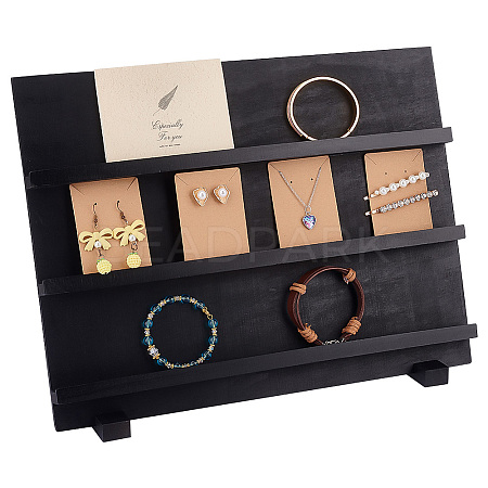 3-Tier Wooden Slant Back Jewelry Display Card Stands ODIS-WH0038-79A-02-1