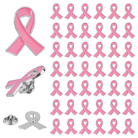 SUPERFINDINGS 60Pcs Breast Cancer Awareness Ribbon Enamel Pins JEWB-FH0001-40-1