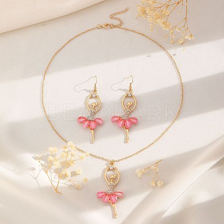 Ballet Girl Alloy Rhinestone Dangle Earring & Pendant Necklaces Sets for Women FS-WG8CE25-03-1