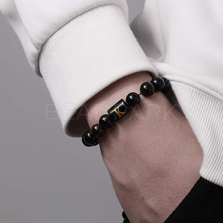 Adjustable Natural Tiger Eye and Glass Beaded Braided Bead Bracelets for Men Women FS-WGD7D76-01-1