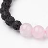 Natural Rose Quartz & Lava Rock Beaded Stretch Bracelets BJEW-JB02703-01-3