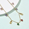 304 Stainless Steel Pave Colorful Cubic Zirconia Flat Round Rectangle Pendant Bib Necklaces NJEW-C114-03G-2
