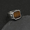 304 Stainless Steel with Natural Tiger Eye Finger Rings FS-WG06E27-20-1