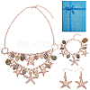   1 Set Iron Starfish & Natural Shell & Plastic Pearl Charm Bracelet & Dangle Earrings & Bib Necklaces Set SJEW-PH0001-15-1