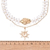 CCB Plastic Sun Pendant Alloy & Imitation Baroque Keshi Pearl Double Layer Necklaces for Women NJEW-Z116-01G-5