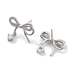 Left and Right Bowknot Brass Micro Pave Clear Cubic Zirconia Stud Earrings EJEW-L293-001P-2