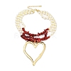 Boho Dyed Synthetic Turquoise Chip & Plastic Pearl Multi Layered Necklaces NJEW-U006-04B-G-2