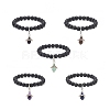Natural Lava Rock & Gemstone Stretch Bracelet with Alloy Fairy Charms BJEW-JB08730-1