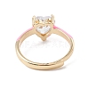 Clear Cubic Zirconia Heart Adjustable Ring with Enamel RJEW-F124-10-G-4