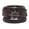 4Pcs 4 Styles Wood Beads Stretch Braceletas & Alloy Artificial Leather Cord Bracelet Sets for Men FS-WG9743B-07-1