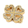 Rack Plating Brass Micro Pave Clear Cubic Zirconia Clover Connector Charms KK-A234-042G-2