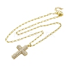 Brass Clear Cubic Zirconia Cross Pendant Twisted Chain Necklaces NJEW-R100-04G-2