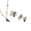Brass Cubic Zirconia & Abalone Shell & Imitation Pearl Jewelry Set FS-WG1B634-01-5