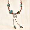 Ethnic Style Alloy & Porcelain Ceramic Beads Butterfly Pendant Tassel Y Necklaces NJEW-D308-01B-4