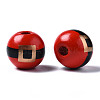 Painted Natural Wood European Beads WOOD-S057-035-4