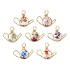 Handmade Flower Printed Porcelain Ceramic Pendants PALLOY-JF04480-1