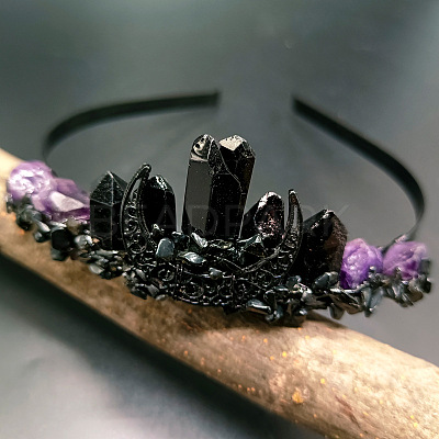Dyed Natural Quartz & Amethyst Hair Bands PW-WGCBBD1-01-1
