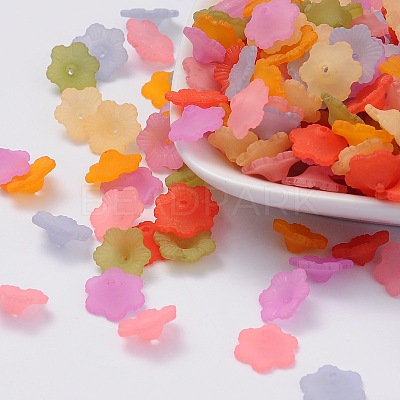Mixed Color Transparent Frosted Acrylic Flower Bead Caps X-PL561M-1