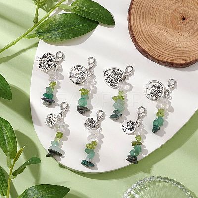 Natural Peridot & Quartz Crystal Chips Pendant Decoration HJEW-JM02100-04-1