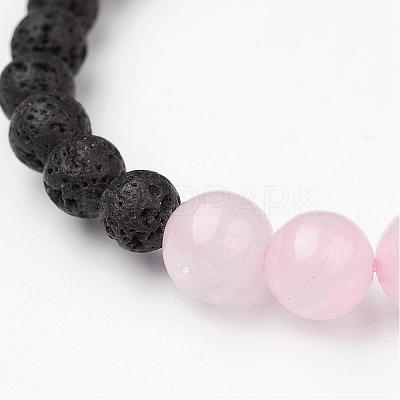 Natural Rose Quartz & Lava Rock Beaded Stretch Bracelets BJEW-JB02703-01-1