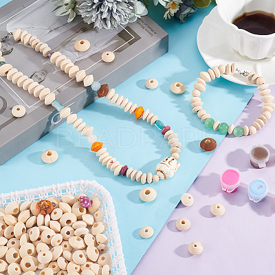 250Pcs 5 Styles Unfinished Wood Rondelle Beads WOOD-PH0002-95-1