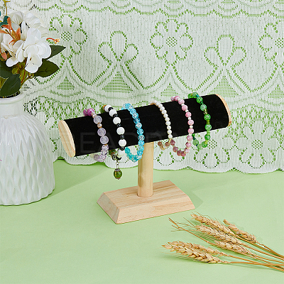 Velvet T-Bar Bracelet Display Stands  with Wooden Base BDIS-WH0010-03A-1