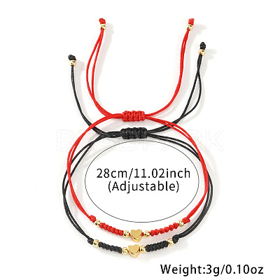2Pcs  2 Colors 304 Stainless Steel Heart Bead Braided Bead Bracelet ZD8113-1-1