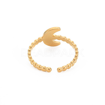 Ion Plating(IP) 304 Stainless Steel Moon Open Cuff Ring for Women X-RJEW-S405-224G-1