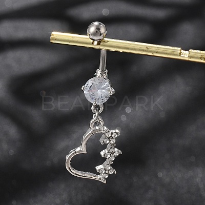 Alloy Crystal Rhinestone Dangle Curved Barbell Belly Rings AJEW-R007-04P-04-1