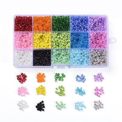 15 Colors 6/0 Glass Seed Beads SEED-X0052-04-4mm-1