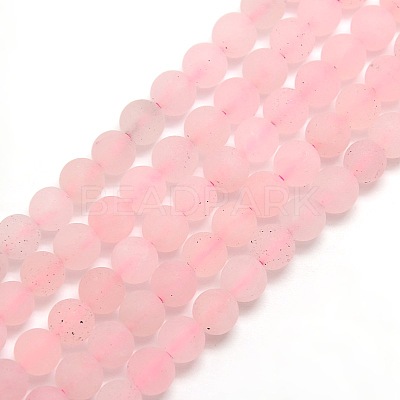 Frosted Natural Rose Quartz Round Bead Strands G-M064-8mm-09-1