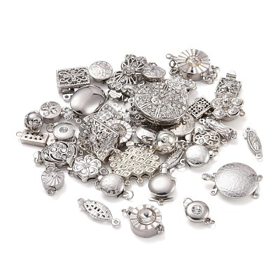 Brass Cubic Zirconia Box Clasps KK-P094-01-RS-1
