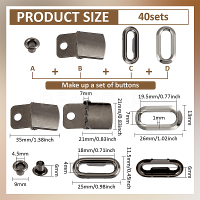 40Sets Iron Baseball Hat Cap Buckle Strap Clasp Clip Kit FIND-BC0014-10B-1