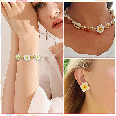 100Pcs Handmade Polymer Clay 3D Flower Plumeria Beads CLAY-SC0002-48C-1
